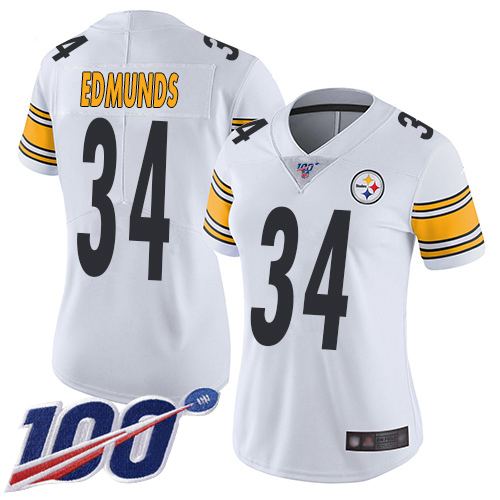 Women Pittsburgh Steelers Football #34 Limited White Terrell Edmunds Road 100th Season Vapor Untouchable Nike NFL Jersey